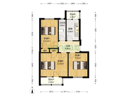 物资局家属院 3室0厅1卫 66平方