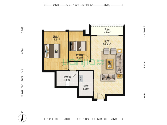 卓越大厦 2室1厅1卫 81平方