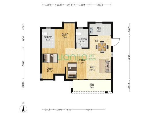 金辉优步悦山二期 3室1厅2卫 89平方