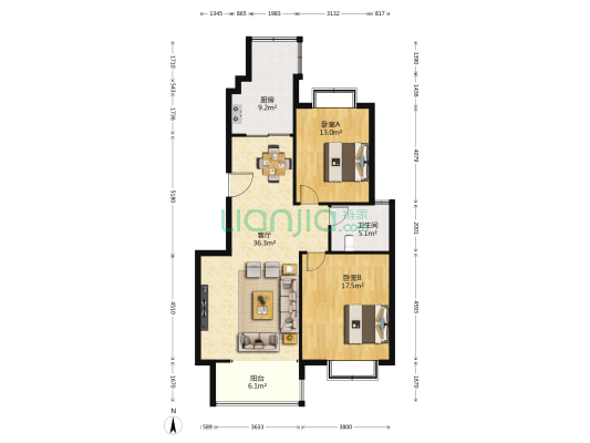 洋沙花苑 2室1厅1卫 100平方
