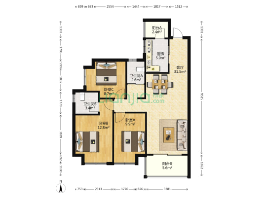 碧桂园御龙半山 3室1厅2卫 102平方