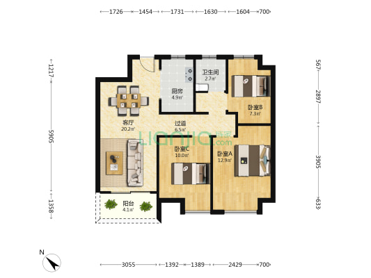 新力珑湾 3室1厅1卫 89平方