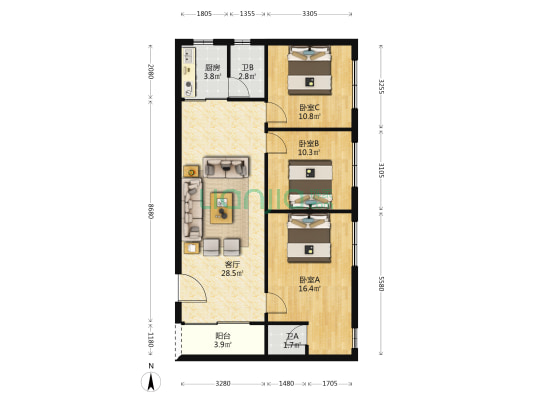 清中路5号 3室1厅2卫 89平方