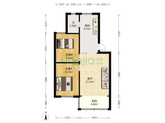 搪瓷厂家属房 2室1厅1卫 70平方