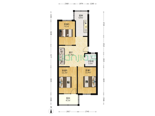 翡翠园小区 3室1厅1卫 74平方