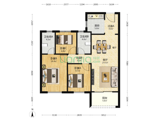 龙湖星河学樘府 3室1厅2卫 109平方