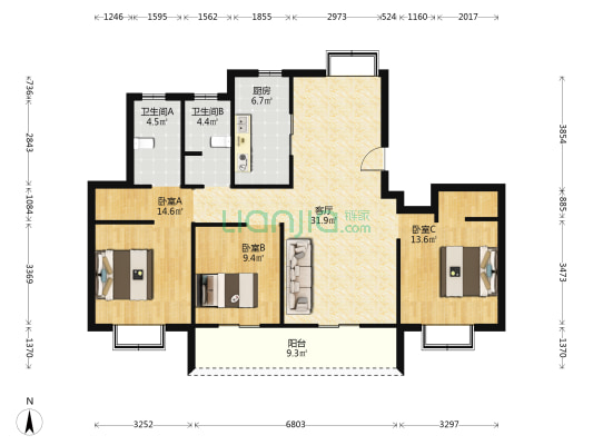 金水湾（五区）东苑 3室1厅2卫 125平方