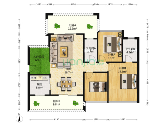 新怡美丽家园 3室1厅2卫 100平方