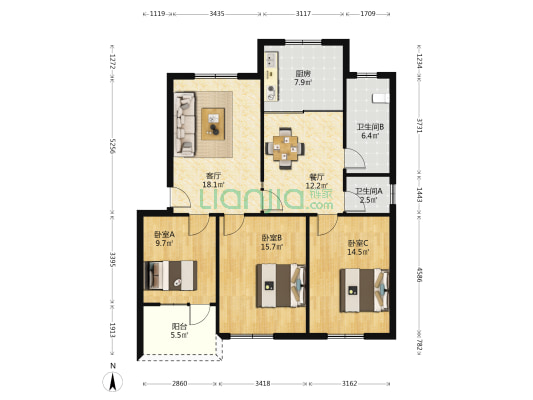 公路段家属院 3室2厅2卫 110平方
