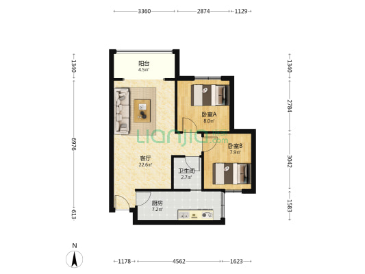 锦达茂苑A区 2室1厅1卫 60平方