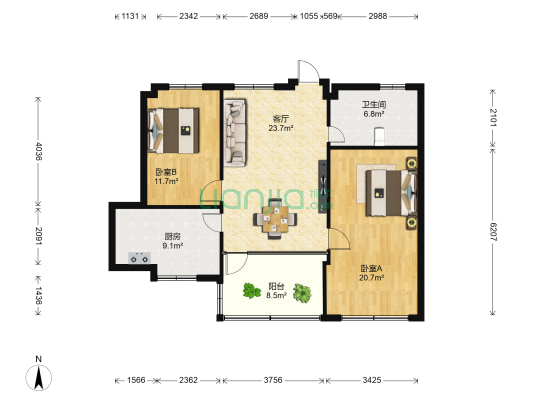 恒利大厦 2室1厅1卫 101平方