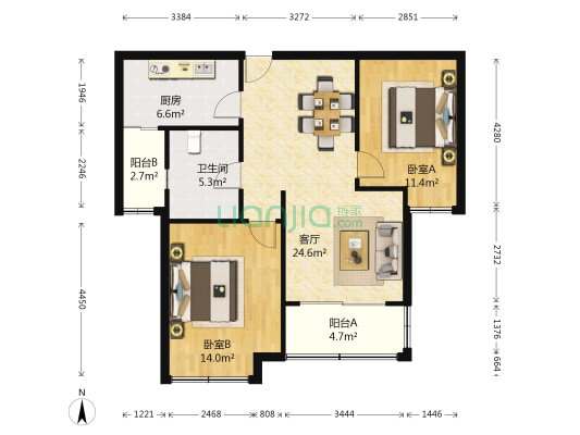 云山诗意(吴中区) 2室1厅1卫 84平方