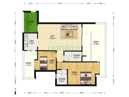 新振华景致尚寓 2室1厅2卫 98平方