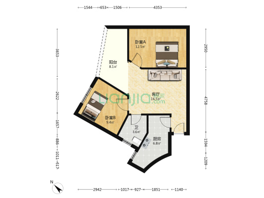 海棠阁 2室1厅1卫 76平方