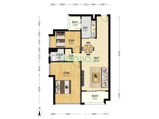 天贵雅苑C区 2室1厅1卫 83平方