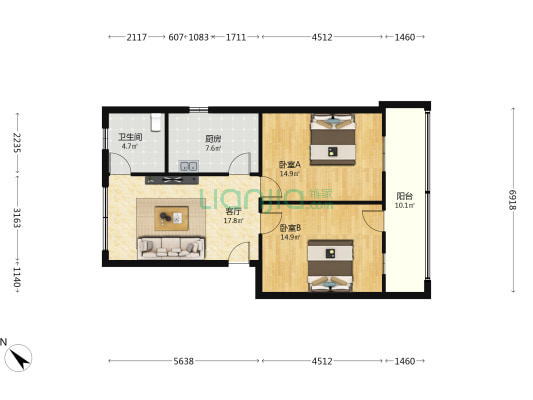 襄阳市科技馆 2室1厅1卫 78平方