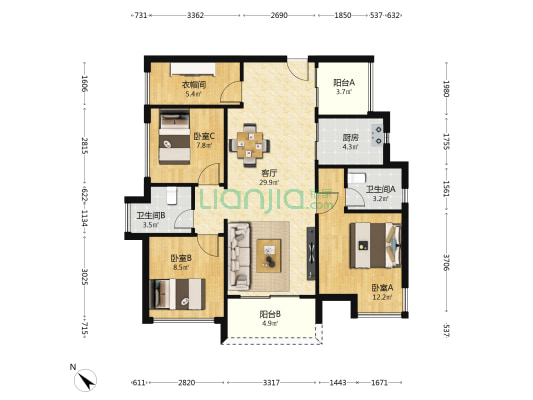 翡翠海岸 3室1厅2卫 88平方