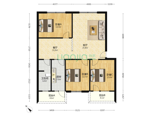 东泰路115号 3室2厅1卫 109平方