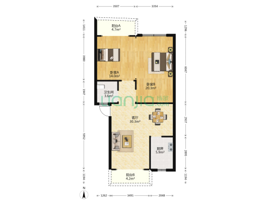 三环花园 2室1厅1卫 98平方