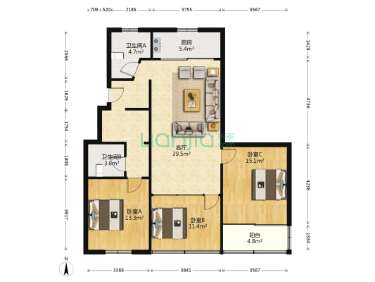 月浜西公寓 3室1厅2卫 101平方