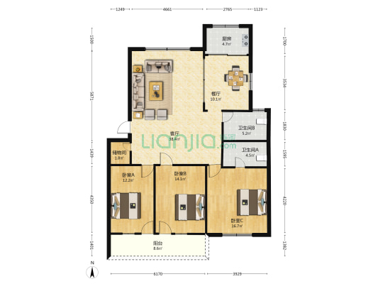 奎桥花园西区 3室2厅2卫 145平方