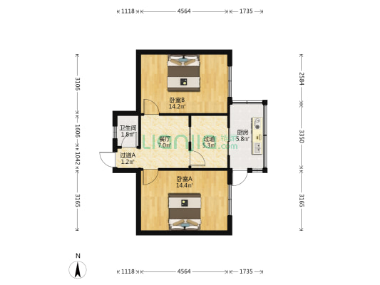 印染厂家属院 2室1厅1卫 55平方