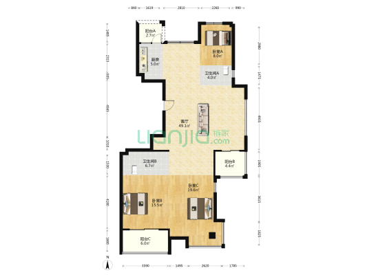 锦佳华庭C区 3室1厅2卫 159平方