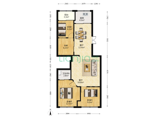 上来桥 4室2厅1卫 120平方