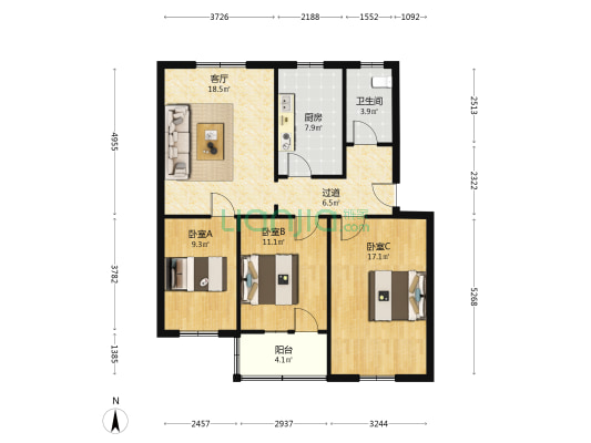颍州区检察院家属院 3室1厅1卫 94平方