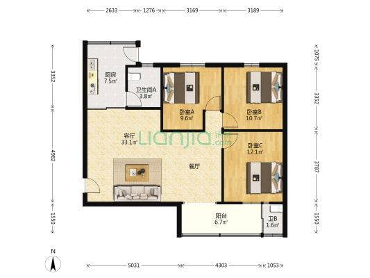 金利大厦 3室1厅2卫 102平方