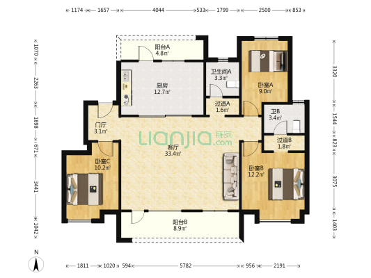 万科翡翠蓝山 3室1厅2卫 136平方