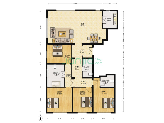 西宸原著 4室1厅3卫 223平方