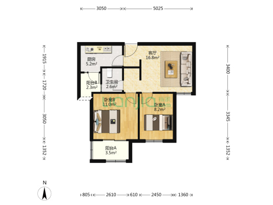 沿港河畔家园 2室1厅1卫 70平方