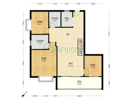 馨逸雅筑小区 3室1厅2卫 115平方