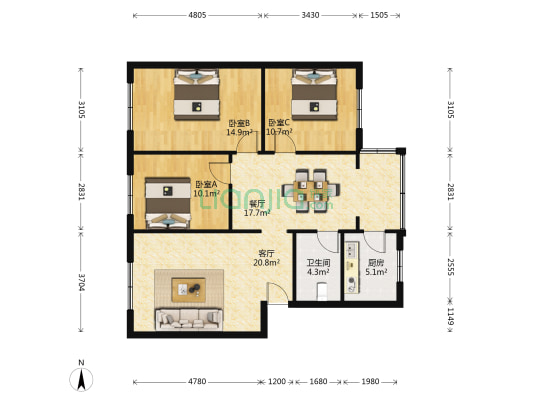 和昌家苑 3室2厅1卫 101平方