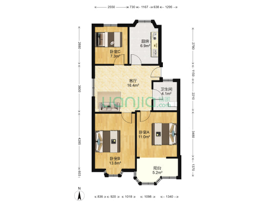 蔚斗一区 3室1厅1卫 75平方