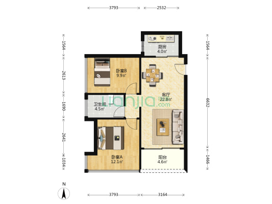 深房传麒景苑 2室1厅1卫 72平方