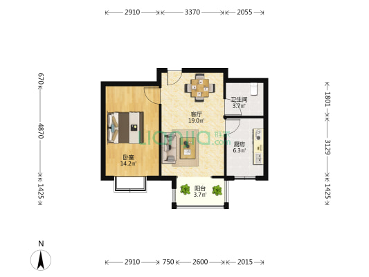 天下锦程花苑 1室1厅1卫 68平方