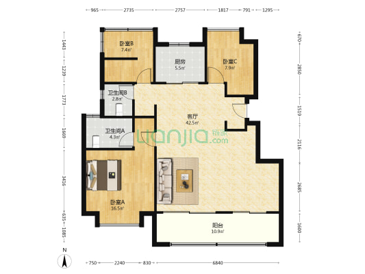 招商雍境湾 3室1厅2卫 122平方
