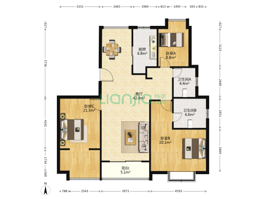 富安龙园 3室1厅2卫 146平方