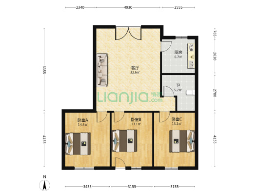 财政局宿舍 3室1厅1卫 97平方