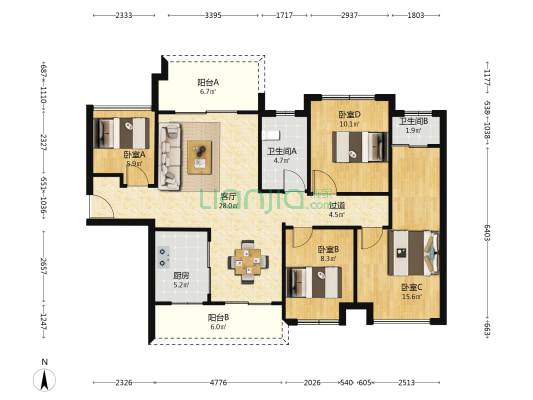大欣世纪花园 4室1厅2卫 110平方