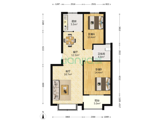 恒地乐活小镇 2室2厅1卫 85平方