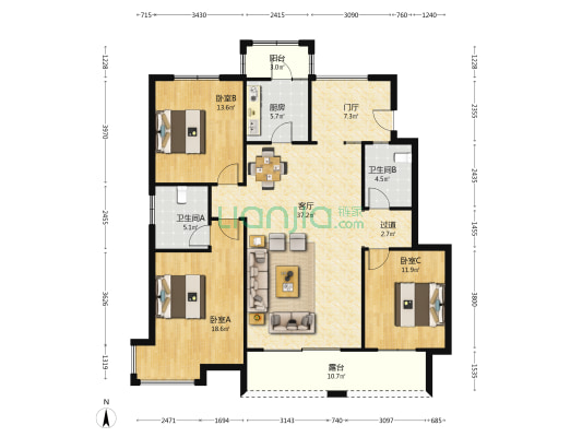 君悦府 3室1厅2卫 144平方