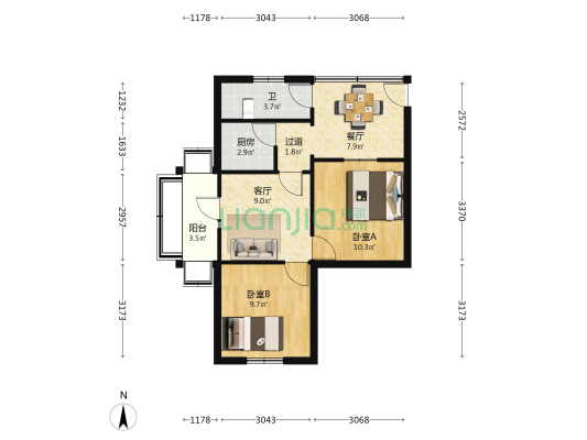 园东里 2室2厅1卫 58平方