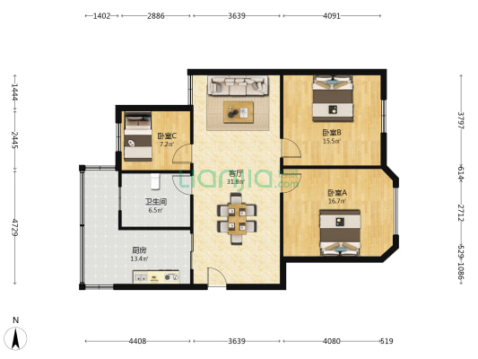 中圣北街 3室1厅1卫 103平方