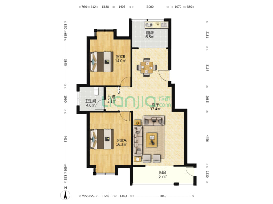 昱达花苑西区 2室1厅1卫 105平方