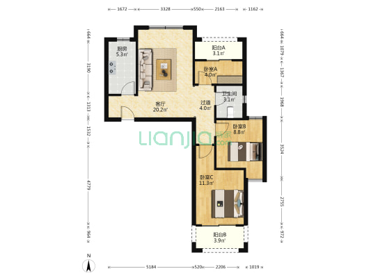 佳田未来新城青莲雅苑 3室1厅1卫 88平方