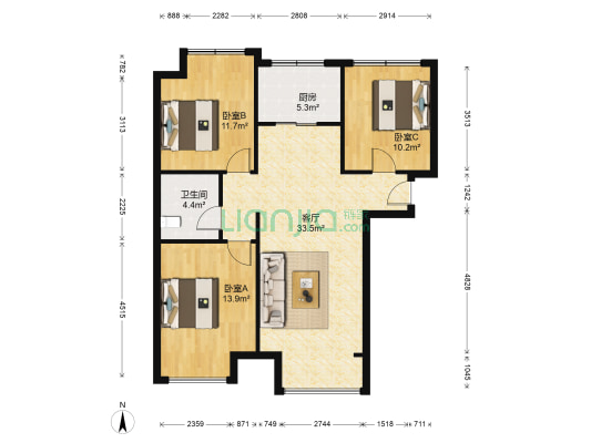 候杨庄村 3室1厅1卫 94平方