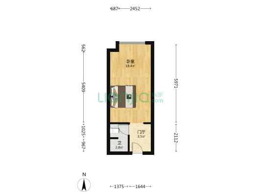 麓谷新干线 1室0厅1卫 34平方